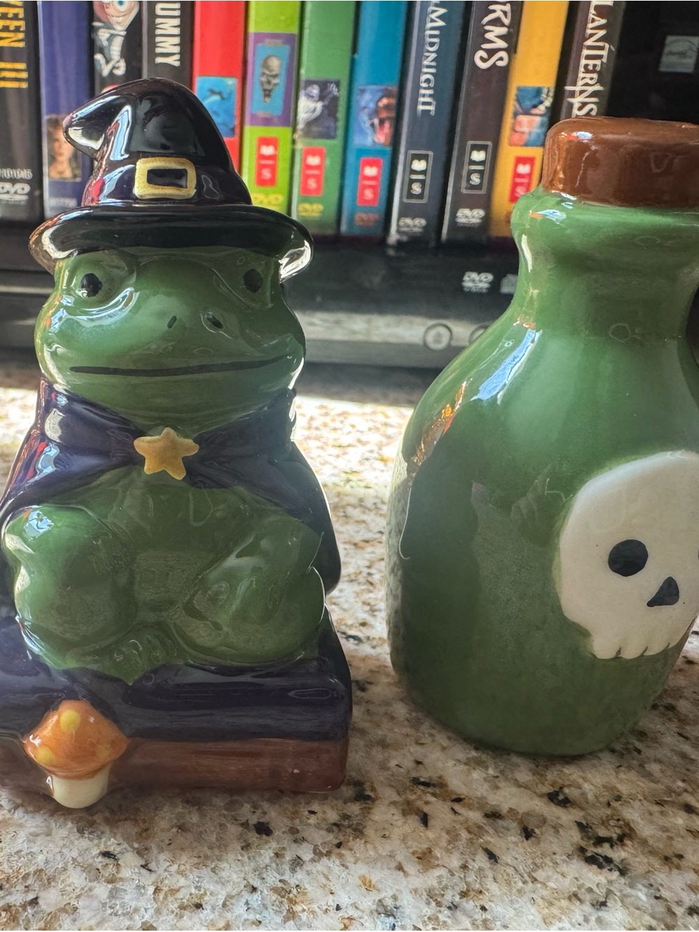 Ceramic Green Witch Frog Figurine - Halloween Home Accent
